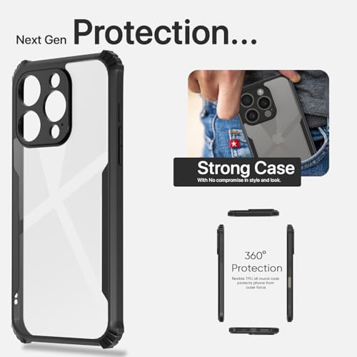 Image of Outlouders Back Cover for iPhone 16 Pro | Ultra Hybrid Transparent | Full Camera Protection | Raised Edge | Crystal Clear Bumper Case (Black)