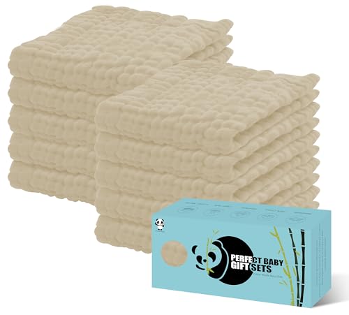 Image of HIPHOP PANDA 10 Pack 6-Layers Muslin Burp Cloths Large - Durable 100% Cotton - Baby Essentials Extra Absorbent and Soft Boys & Girls Rags for Newborn Registry (Brown, 20" X10")