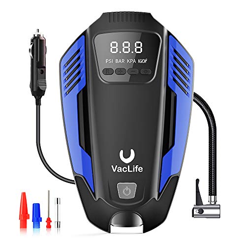 VacLife Air Compressor Tire Inflator, DC 12V Air Pump for Car Tires, Bicycles and Other Inflatables, Auto Portable Air Compressor for Car Tires with LED Light & 11.5 Feet Long Power Cord,Blue - Thumbnail 2