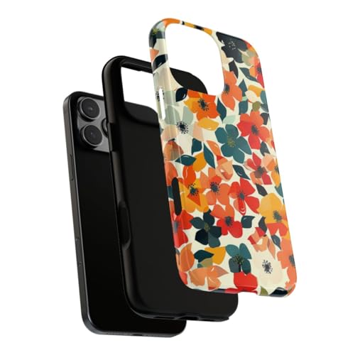 Coque iPhone 16 Pro Max motif floral géométrique rigide orange - 3