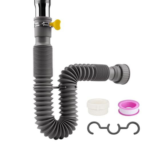Universal 1-1/4 & 1-1/2 P Trap Drain Kit Flexible & Expandable PP Plumbing Pipe for Bathroom Sink & Kitchen Drain Replacement with Extension Tube & Adapter