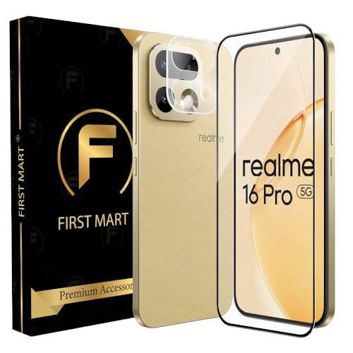 Image of FIRST MART Tempered Glass for Realme 16 Pro with Black Camera Lens Protector & Installation Kit | HD Clear, Edge-to-Edge, Scratch Resistant, Case-Friendly | Pack of 1