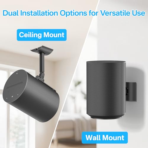 Image of Heavy-Duty Speaker Wall Mount and Ceiling Speaker Mount for Sonos Era 100 Wireless Speaker Mount,Tilt & Swivel Adjustable Mount or Sonos Era 100 Speaker with Hardware Kit - 2 Pack, Black