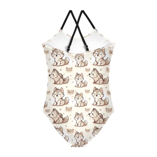 ALAZA Cute Wolf Girls One Piece Swimsuit Swimwear Beach Sport Bathing Suit2