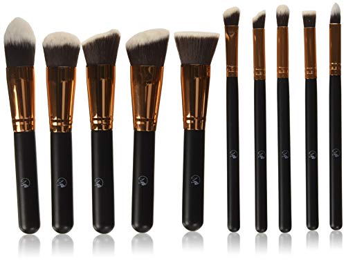 Magnifeko Professional Makeup Brushes Set With case (10-Piece Kit) Face, Eyeshadow, Blending, Contouring, Foundation | Synthetic Bristles | Round, Tapered, Kabuki and Angled
