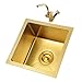 Szczotkowany złoty kwadrat Pojedyncza miska Bar Prep Złoty pistolet natryskowy Zlew ze stali nierdzewnej 304 Instalacja wpuszczana lub podwieszana (rozmiar: 45 × 45 cm) (45 × 45 cm