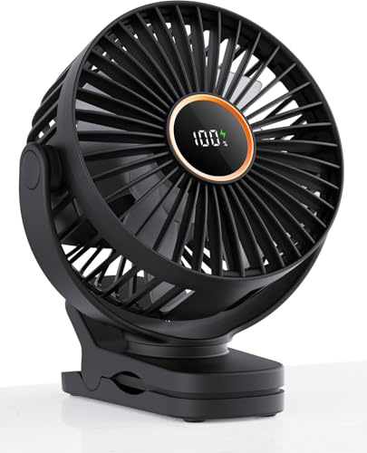 TUNISE USB Ventilator mit Clip Mini Ventilator 3 Stufen 4 5 m/s 2000mAh Akku 9 5Std Laufzeit Tischventilator für Büro Kinderwagen Bett Camping