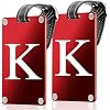 Premium 3-Layer Aluminum Luggage Tags by Fortuna - Easy to Claim, Laser-Engraved, Plastic-Free, and Eco-Friendly Luggage Tag Holders, 2-Pack, Red K