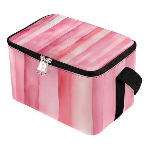 GzLeyigou Lunch Bags for Women Men 9 Cans,Pinks Stripe Hot & Cold Food Delivery Bag Insulated Grocery Bag Insulated Lunch Box Abstract Textured Cooler Bag for Office Work Picnic Beach