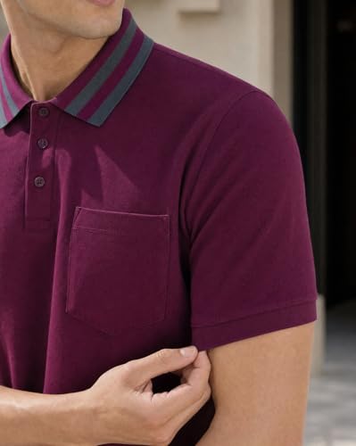 Image of Nobero Striped Collar Regular Fit Polo T Shirt for Men | Polo t-Shirts for Men | Regular Fit | Striped Collar | Premium Fabric | Casual & Smart Casual