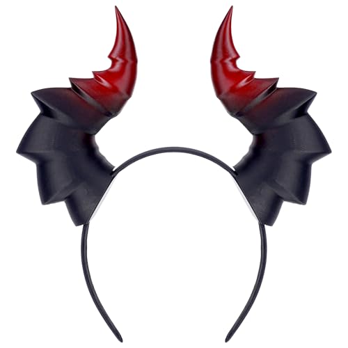 MOSTORY Red Devil Horns Headband - 3D Demonic Horns Headband for Adult Halloween Costume Party Dress up Devil Horn Hairband for Renaissance Renfaire Cosplay Photo Shoot
