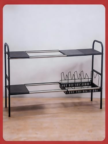 シンク下収納ラック 鍋ラック付き 伸縮棚 2段 シンク下 フリーラック 高さ調整可能 キッチン収納ラック 組み立て簡単 省スペース