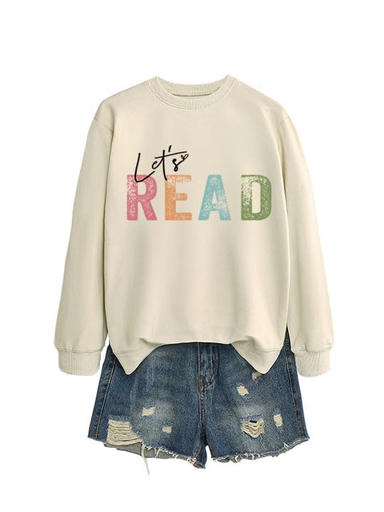 Let's Read Sweatshirt Women Reading Book Sweatshirts Funny Graphic Shirts Library Book Pullover Long Sleeve Tops3