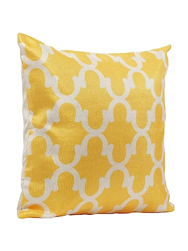 Image of ROMEE Designer Geometric Printed Cushion Covers 16 inch x 16 inch Set of 5 | Decorative Square Jute Throw Pillow /Cushion Cover for Living Room, Sofa, Couch, Bedroom (Beige & Yellow)