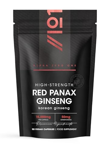 Panax Ginseng Extract 15 000mg 50mg Ginsenoids High Strength Korean Red Ginseng 90 Vegan Capsules Resealable and Recyclable Pouch by Alpha01