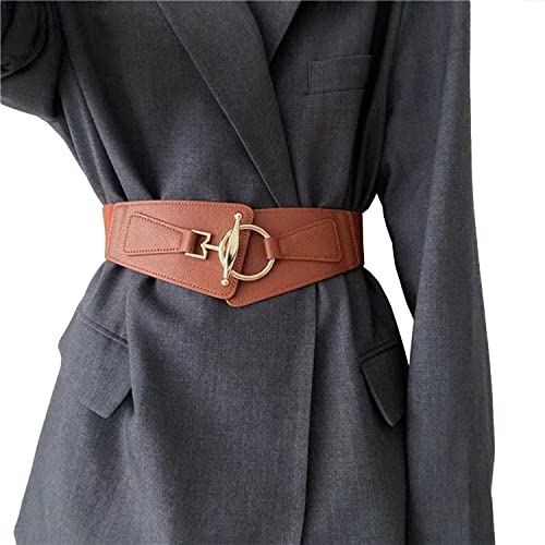 Vintage Wide Genuine Leather Belts for Women Elastic Waist Belt for Dresses and Jeans