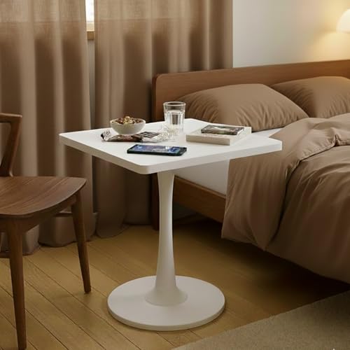 Image of Square Wooden Pedestal Table, Accent Bedside Table,Modern Coffee End Table for Living Room, Bedroom and Balcony with Square Design Table (White)