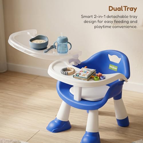 Image of Baybee Booster Seat for Baby | Feeding Chair with Tray | Portable Dining Seat for Toddlers | Baby Feeding Solution for Home & Travel (0-6 Years, Blue)