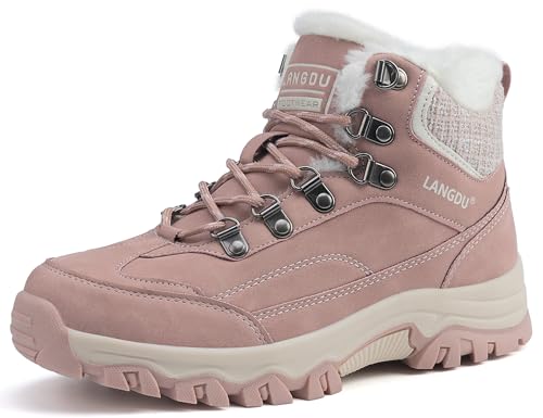 LANGDU Botas de Mujer Invierno Zapatos Impermeables Trekking Botines,Rosa,38EU