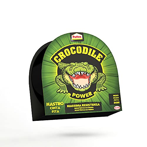 Pattex Crocodile Power Tape, puissant ruban adhésif toile 2 fois plus épais, ruban extra fort noir pour les réparations, ruban adhésif pour de nombreux matériaux, 30 m x 50 mm
