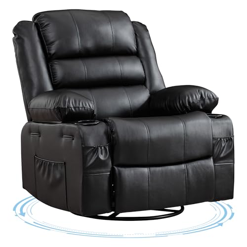 Sillón reclinable con mecedora negro en piel sintética miniatura 1