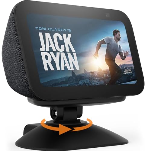 Swivel and Tilt Stand for Echo Show 5 (3rd Gen) - Viewing Angle Adjustable Stand for 5" Smart Display & Cell Phone with 280 Degree Rotating Base and Magnetic Attachment (Black)