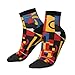 SSIMOO Composition In Red Yellow Blue And Black Print Sporty Straight Tube Socks For Running Enthusiasts,Breathable And Fashionable