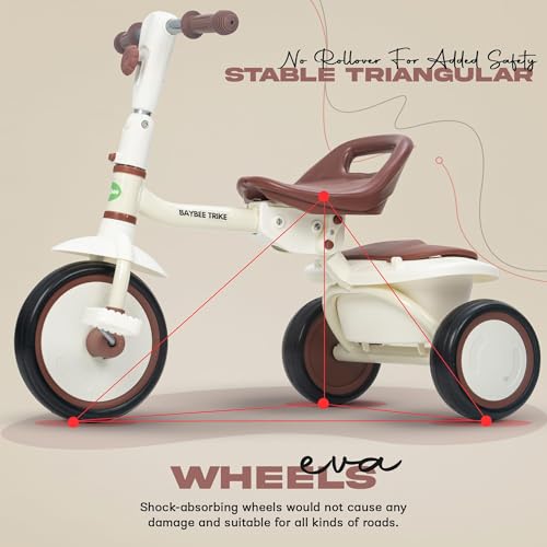 Baybee Trikidz 2 in 1 Baby Tricycle for Kids | Foldable Kids Cycle with Adjustable Seat, Back Rest & Storage Basket for Toys | Portable Tricycles | Baby Cycle Trikes for Kid 2 to 5 Years (White) - Image 5