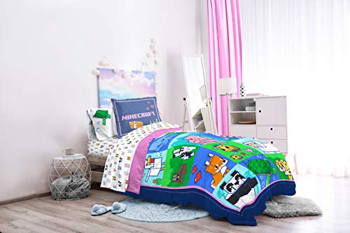 Image of Minecraft Full Size Comforter Set 7 Piece Kids Bedding for Girls, Multi | Bed in a Bag, Comforter Sheets Shams Pillowcases, Official Brand, Soft Microfiber, Machine Washable, Girls Gift