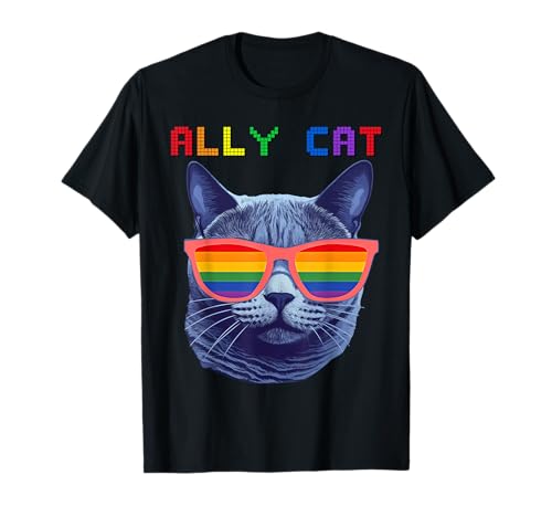 Ally Cat Rainbow Gay Pride LGBT Animal Amante Regali 2024 Maglietta