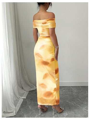 Floerns Women's Mesh Off The Shoulder Dress Ruched Wrap Front Bodycon Maxi Party Dresses3