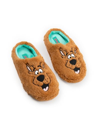 Scooby-Doo! Unisex Brown Mule Slippers | Fluffy Character Face Indoor Lounging Footwear | Fun Cartoon Homewear for Adults | Relaxing House Slippers Merch