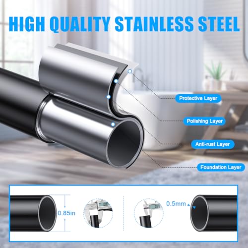 Image of TEECK Shower Curtain Rod, 32-43 inch Adjustable Spring Tension Curtain Rod, Never Rust Anti-Slip Shower Curtain Rod for Bathroom, No Drilling, Never Collapse, Easy to Use, Black