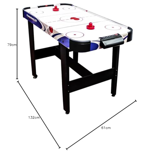 Carromco Airhockey Tisch Crosscheck-XT – Hochglanz Air Hockey Spielfeld, Belüftetes Spielfeld, Inkl. 2 Pusher & 2 Pucks, Maße 79x122x61 cm, Blau, Airhockey Tisch für Kinder & Erwachsene – Bild 7