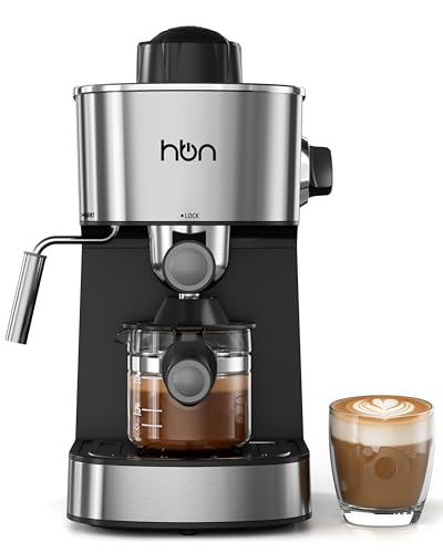 HBN Espresso Machine, 3.5Bar Cappuccino & Latte Maker, 2-4 Cup Stainless Steel Coffee Machine with Milk Frother, 800W Espresso Machine Maker with Steamer, Compact Coffee Maker for Home and Office