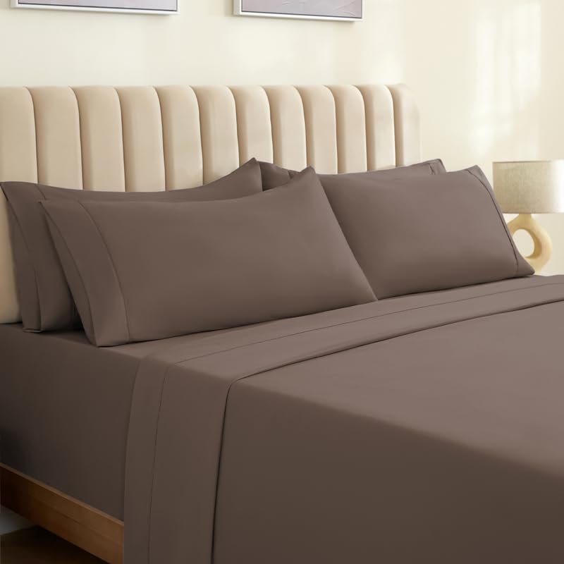 LuxClub 6 PC Sheet Set Bamboo Sheets Deep Pockets 18" Eco Friendly Wrinkle Free Sheets Machine Washable Hotel Bedding Silky Soft - Tree Bark King