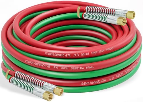 RX WELD 25 Feet 1/4 Oxy Acetylene Welding Hose with 9/16-18 B Fittings