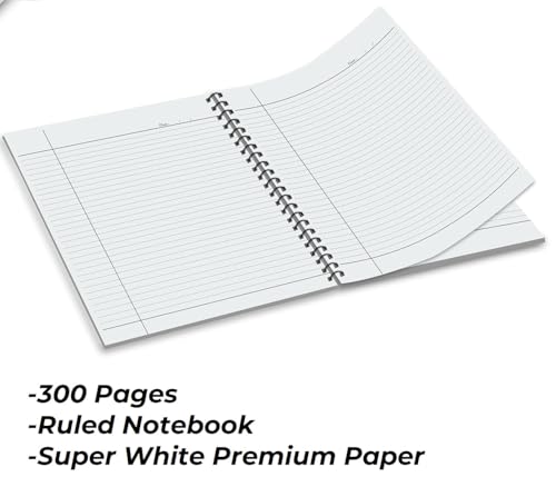 Image of 300 Pages A4 Ruled Spiral Notebook For Students And Executives | Spiral Bound With Safety Lock | A4 Size - 21 X 29.7 Cm | Single Line (2, A4, Single Line Rule)
