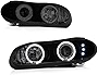 [For 1998-2002 Chevy Camaro] LED Halo Ring Black Smoke Projector Headlight Headlamp Assembly, Driver & Passenger Side