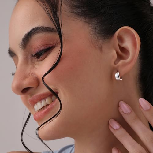 Image of TRUESILVER ACPL 925 Sterling Silver Hoop Earrings | Huggie Hoop Earrings for Women & Men | Classic Everyday Unisex Fashion Jewelry