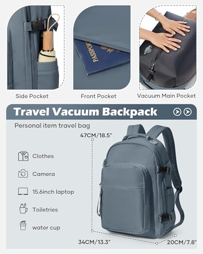 Vacuum Backpack With Pump,Travel Laptop Backpacks For Women Men,Airback Backpacks With Vacuum Compression Bags Seal Packing,Carry On Backpack, Personal Item Travel Bag Sapphire Blue2