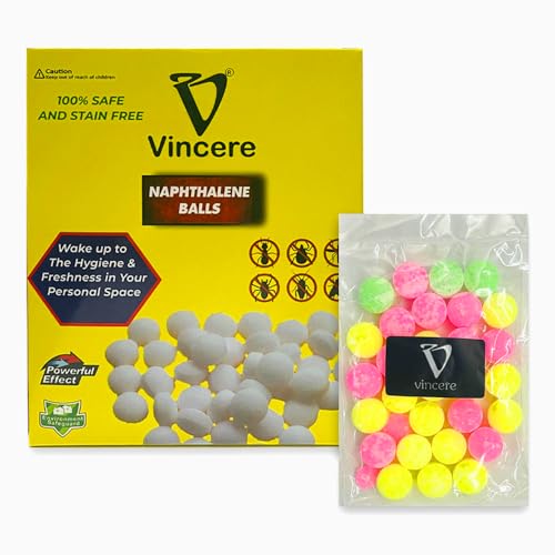 Vincere Naphthalene Balls 100g Moth Balls Stain Free Repells Insects Moths Cockroaches Naphthalene Balls for Wardrobe Bathroom Toilet Basins Bidets (Single)