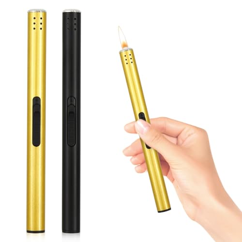 2X Stabfeuerzeug, Stabfeuerzeug Gas Nachfüllbar, Winddicht Feuerzeug Lang für Camping im Freien, Grill, Küche, Geschenke für Männer (Verkauft...