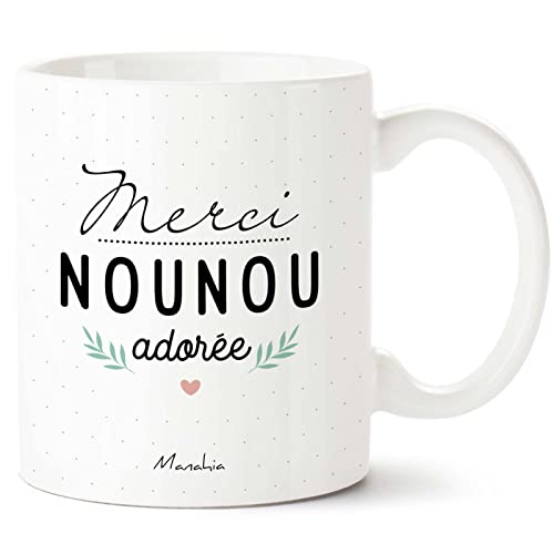 Manahia Mug Nounou Adorée - Cadeau de Remerciement Original pour Fin de Contrat ou Noël - Tasse Céramique 330ml avec Boîte Kraft - Idée Cadeau Assistante Maternelle...