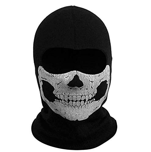 Black Sugar mixte Ghost - Tete de Mort Cagoule noire crâne de mort Masque intégral coupe-vent Résistant à la poussière Vélo Moto Masque motard Halloween Cosplay Party Cyclisme Randonnée Ski (Modèle D)