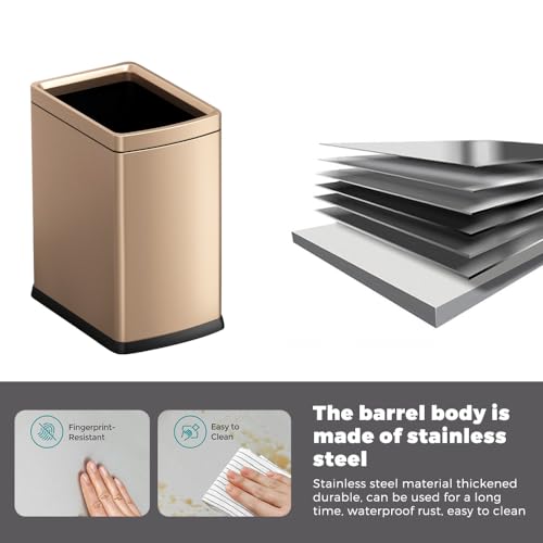 Image of 4.7 Gallon /18L Brushed Gold Bathroom Trash Can, Open Top Slim Dual Wastebaskte Simple Human Stainless Steel Garbage Can for Commercial Home Kitchen Office (18L Champagne Gold)