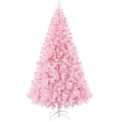 Yaheetech Albero di Natale 219 cm Artificiale Apertura Automatica Folto Realistico Supporto in Metallo Pieghevole Rami Decorazioni per Casa Negozio Rosa