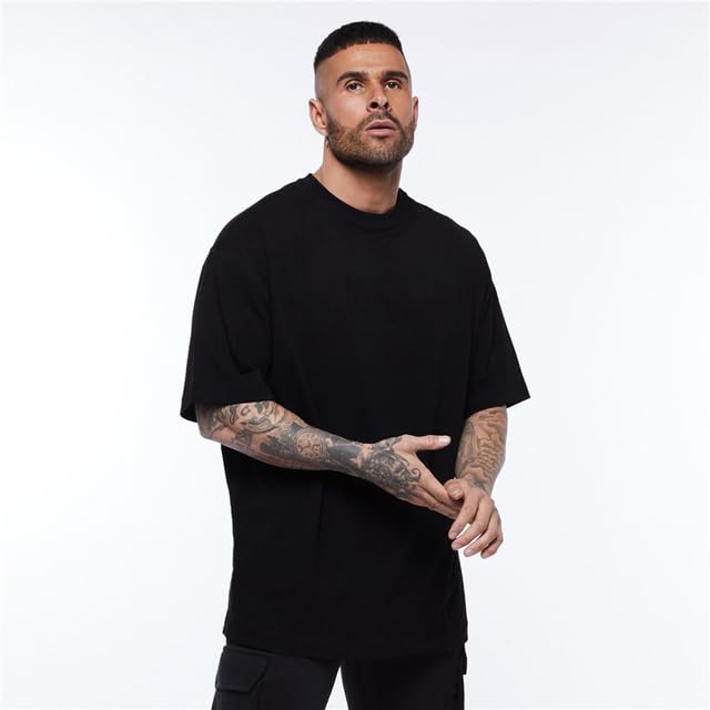 Tops & Tees - Oversized T shirt Men Drop Shoulder Gym Clothing BODsybuilding Fitness Loose T-shirt Quick Drys Mesh SporTSs Tshirt (Blacks M)