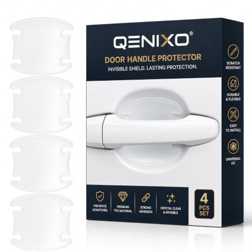 Image of Qenixo Universal Car Door Handle Protector & Vehicle Door Decal Self-Adhesive Transparent PU Scratch-Guard Vinyl Sticker for Paint Protection Decorative Automotive Graphic Wrap Universal Fit Pack of 4
