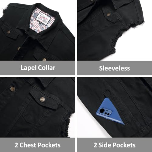 Men's Denim Vest,Sleeveless Jean Jacket Ripped Stretchy Distressed Battle Vest for Men Sleeve Less Outerwear3